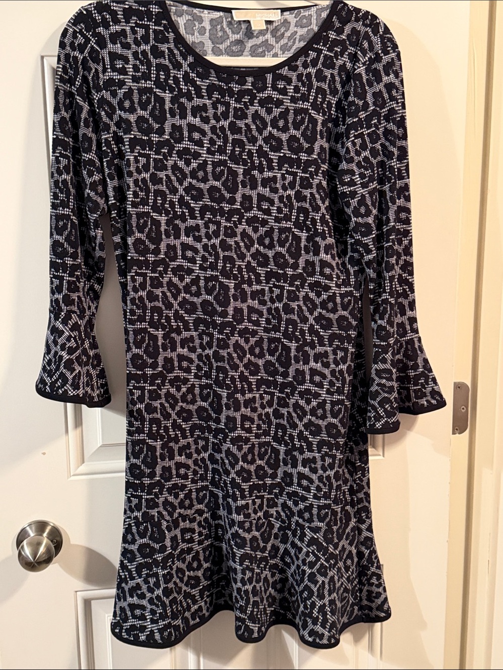 MICHAEL Michael Kors Black and Gray Long-Sleeve Animal-Print Knit Dress